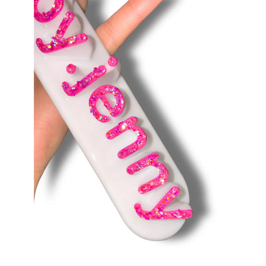 💖 Custom Nameplate – White & Hot Pink Glitter Edition