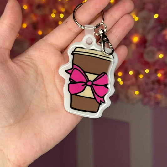 β Cute Coffee Cup Keychain with Pink Bow β Free EU Shipping
