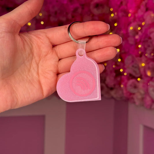 💗 Pink Glitter Heart NFC Keychain – Share with Love | Free EU Shipping