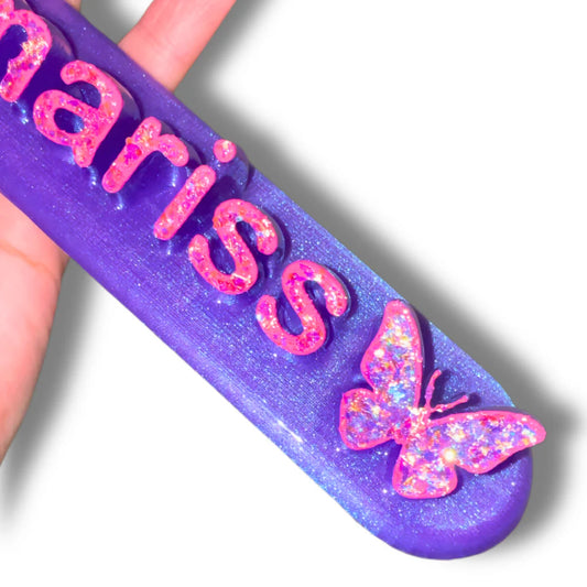 🦋 Custom Glitter Nameplate – Purple &amp; Pink Butterfly Edition