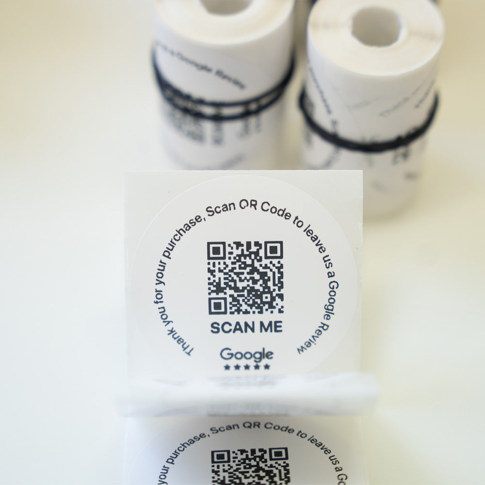 E-commerce Shipping Box Google Review Sticker White | QR Code | 100 x 50mm stickers