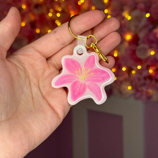 🌸 Pink Lily Flower Keychain – Free EU Shipping